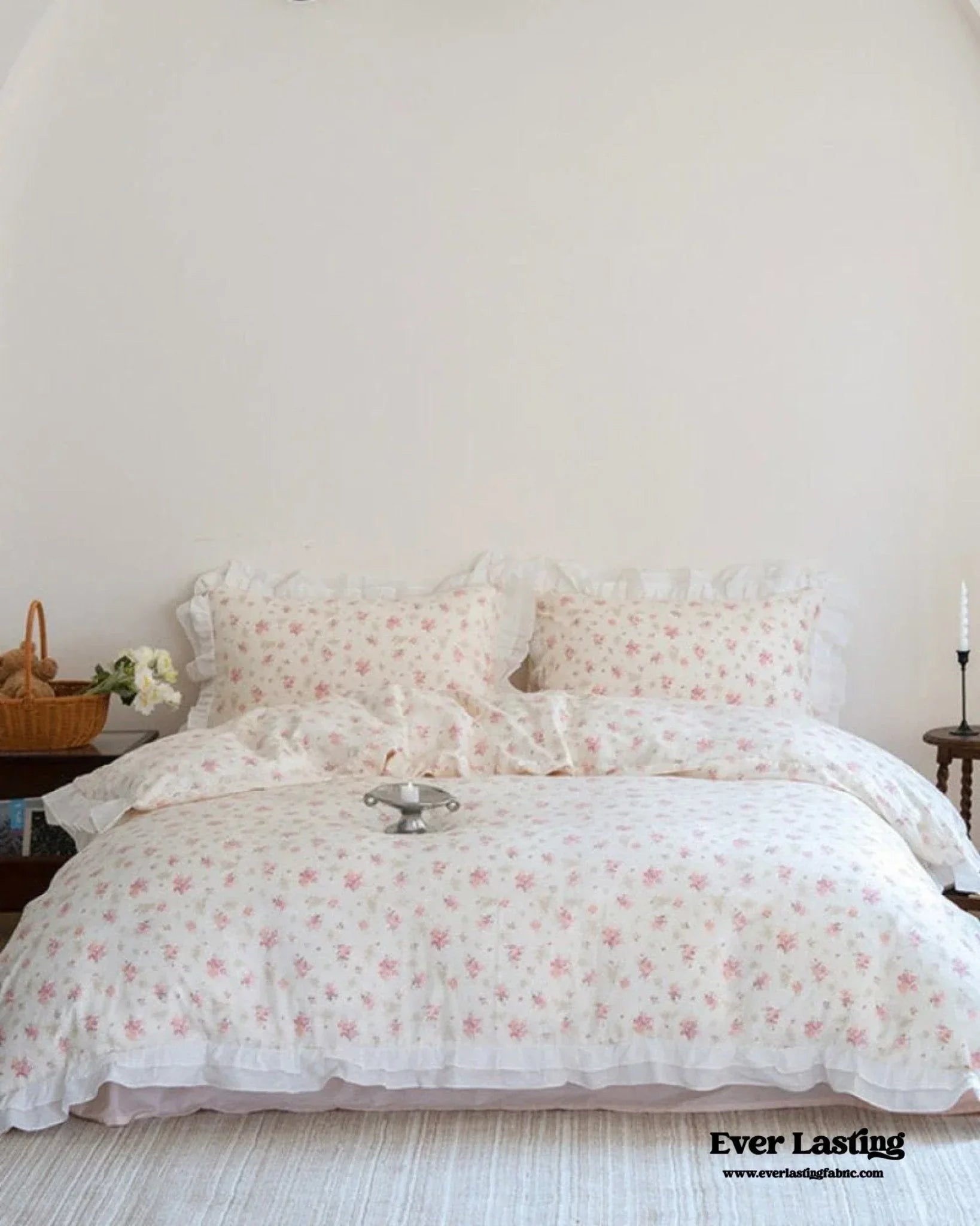 Annie Lace Ruffle Floral Bedding Set / Pink, alternate view - House Of Avana