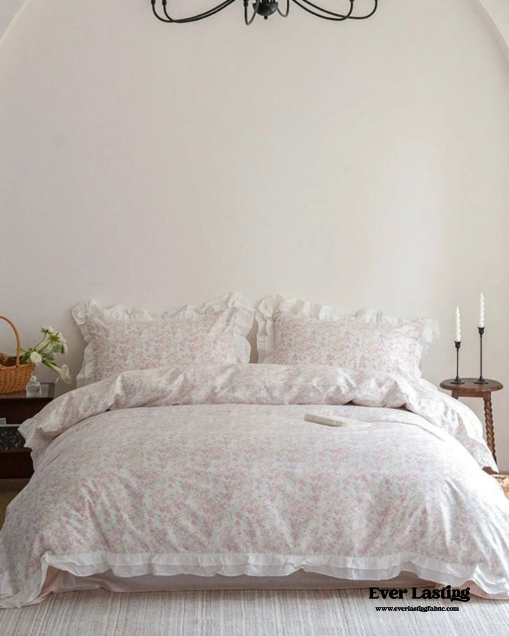 Annie Lace Ruffle Floral Bedding Set / Pink, back view - House Of Avana