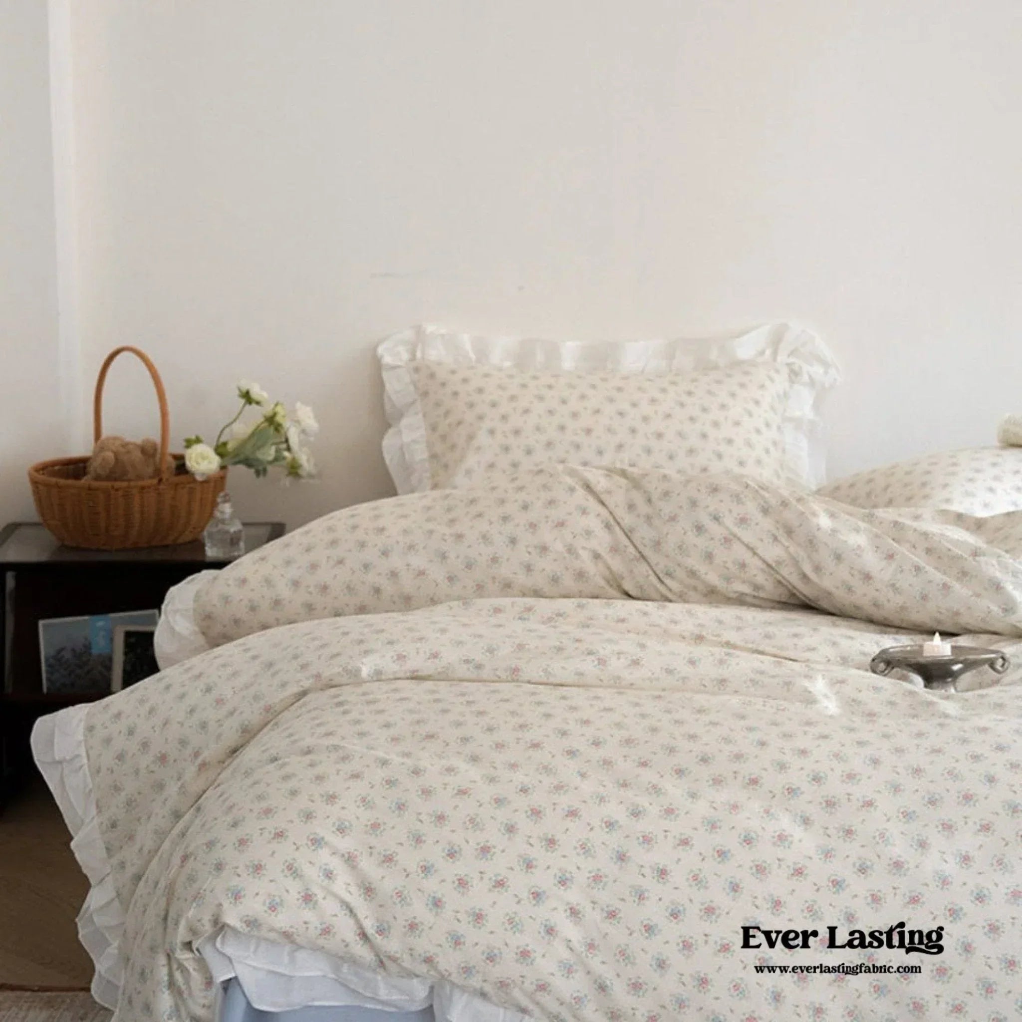 Annie Lace Ruffle Floral Bedding Set / Pink, lifestyle image - House Of Avana