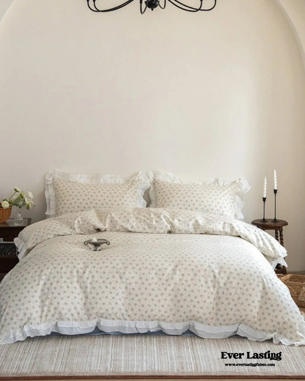 Annie Lace Ruffle Floral Bedding Set / Pink, top view - House Of Avana