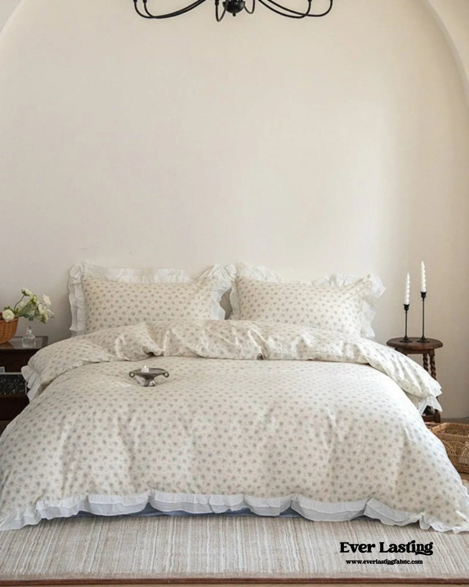 Annie Lace Ruffle Floral Bedding Set / Pink, top view - House Of Avana