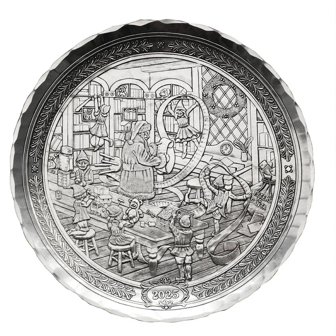 2025 Annual Plate- Santa's Workshop (pewter), back view - House Of Avana