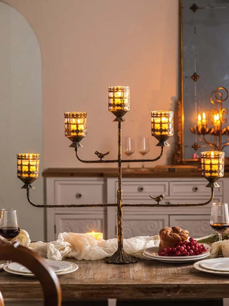 Antique Amber Glass Votive Candle Holder Centerpiece - House of Avana