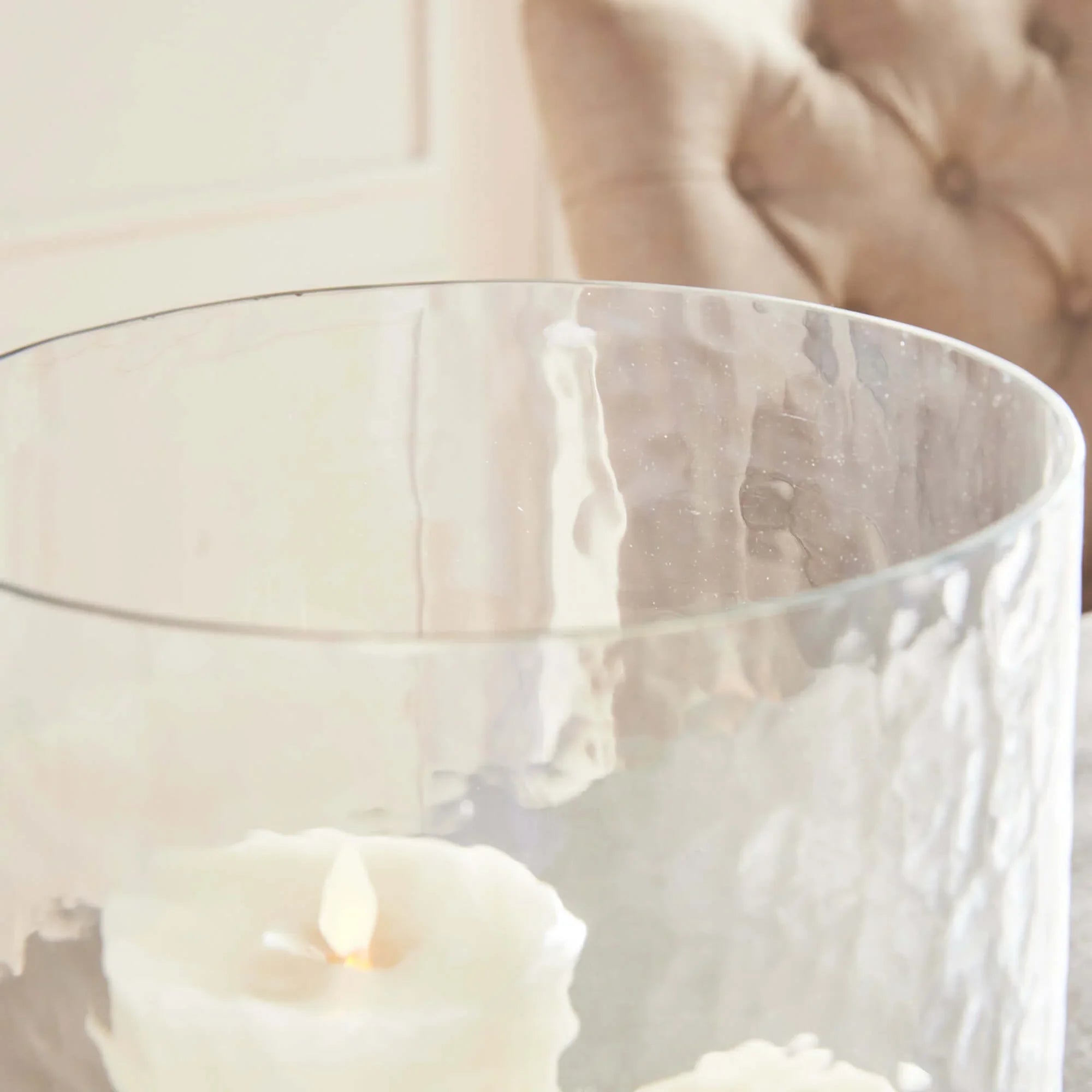 Antique Brass Hurricane Candle Holder with Hammered Glass - House of Avana