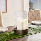 Antique Brass Hurricane Candle Holder with Hammered Glass - House of Avana