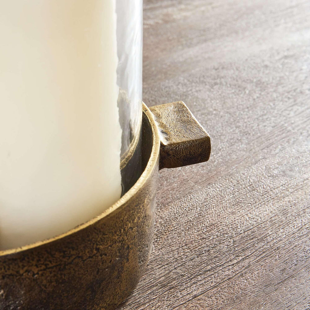 Antique Brass Hurricane Candle Holder with Hammered Glass Vintage Shopper