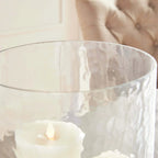 Antique Brass Hurricane Candle Holder with Hammered Glass Vintage Shopper