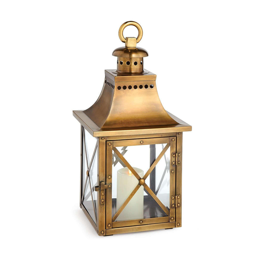 Antique Brass Lantern with Crossbar Glass and Hanging Ring Vintage Shopper