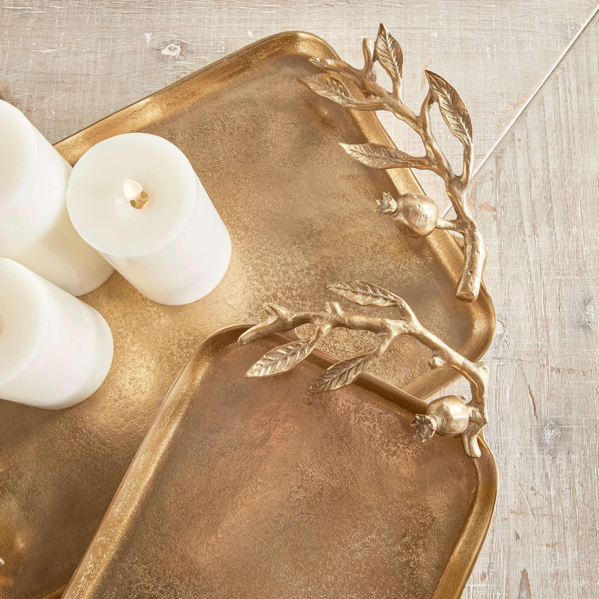 Antique Gold Pomegranate Handle Decorative Trays (Set of 2) Vintage Shopper