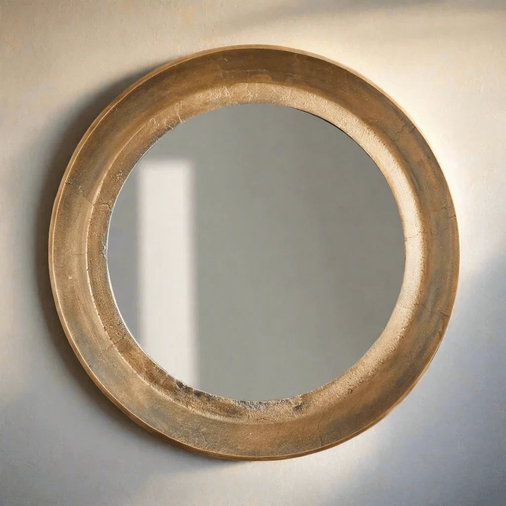 Antique Nickel Round Wall Mirror with Distressed Finish Vintage Shopper
