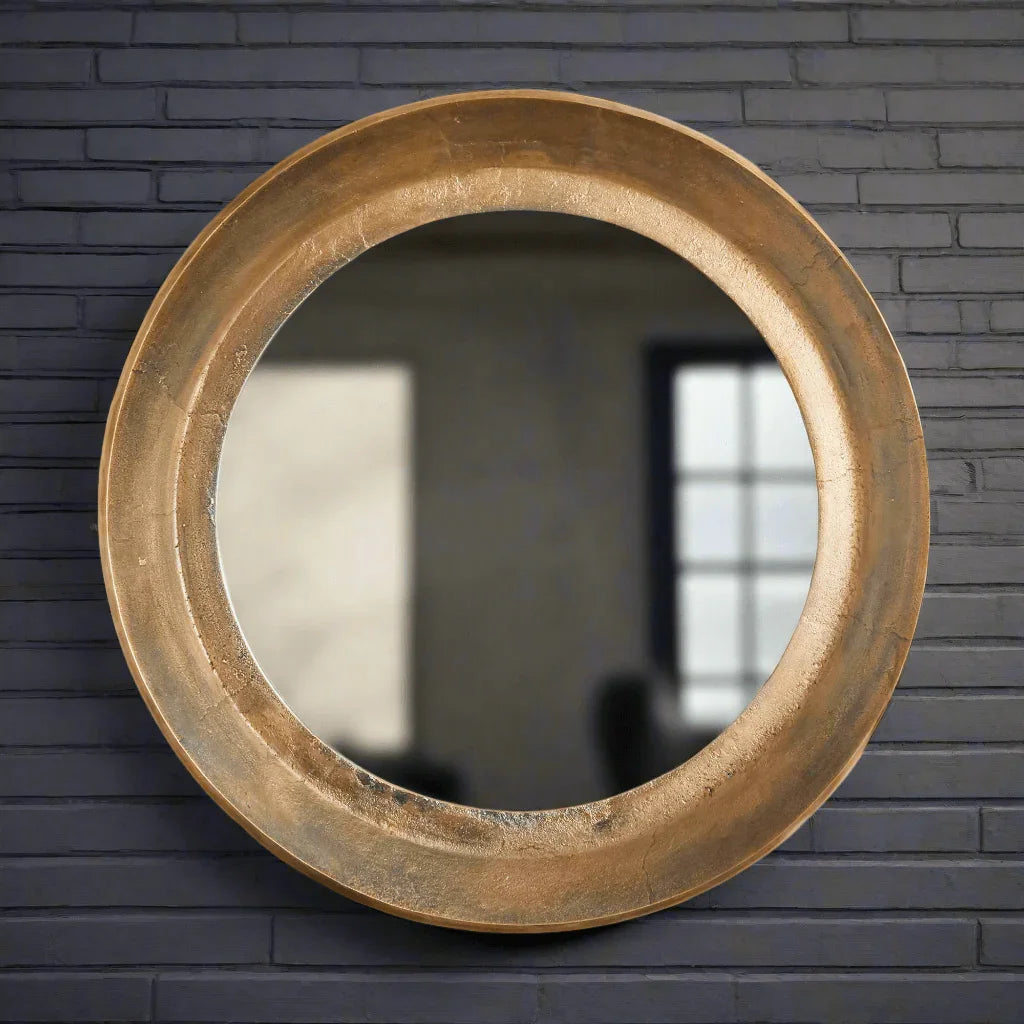 Antique Nickel Round Wall Mirror with Distressed Finish Vintage Shopper