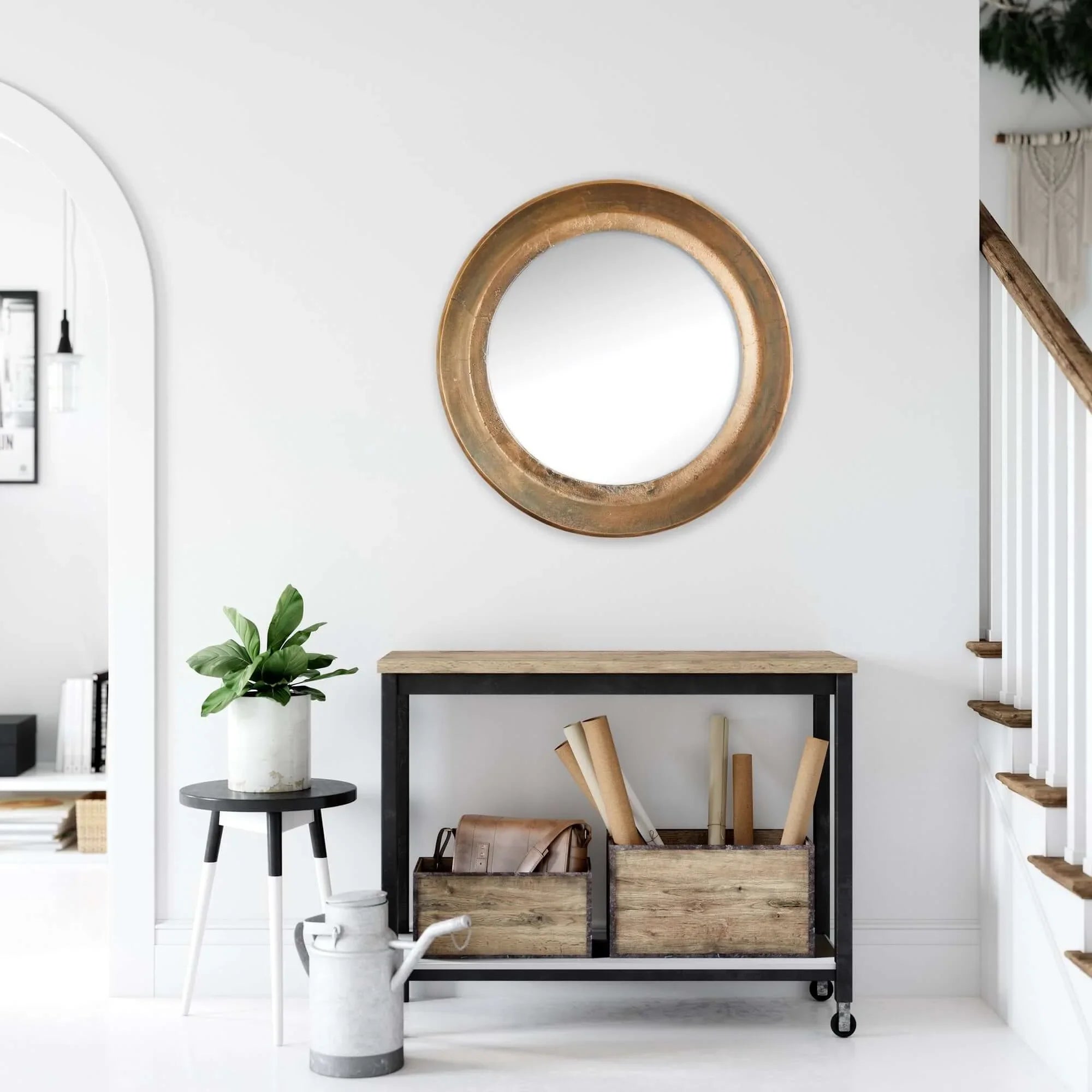 Antique Nickel Round Wall Mirror with Distressed Finish Vintage Shopper