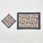 Antique Rose & Charcoal handmade 13-piece cotton table linen set | Jaipur handicraft aesthetics handmade table runners napkins table mats India natural colors hand block | House of Avana