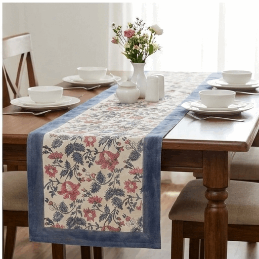 Antique Rose & Charcoal handmade 13-piece cotton table linen set | handmade Jaipur handicraft table runners table mats napkins hand block India natural colors aesthetics | House of Avana [[SKU:HOA-TR-ARCH-004]]