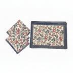 Antique Rose & Charcoal cotton fabric with artisan product tags | Jaipur handicraft aesthetics handmade table runners napkins table mats India natural colors hand block | House of Avana
