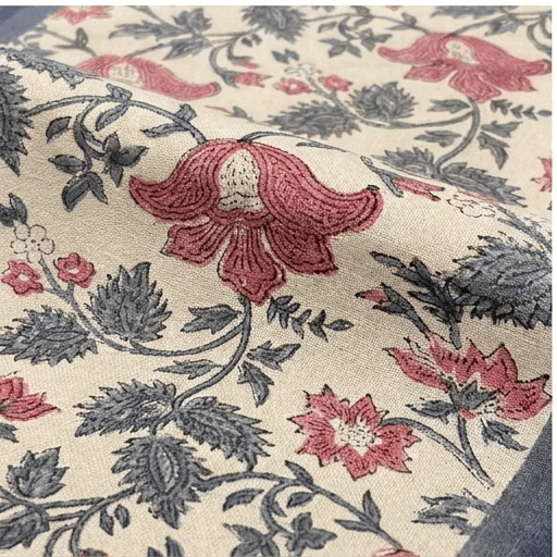 Antique Rose & Charcoal table linen individual piece detail | India natural colors hand block table runners napkins table mats Jaipur handmade aesthetics handicraft | House of Avana [[SKU:HOA-TR-ARCH-004]]