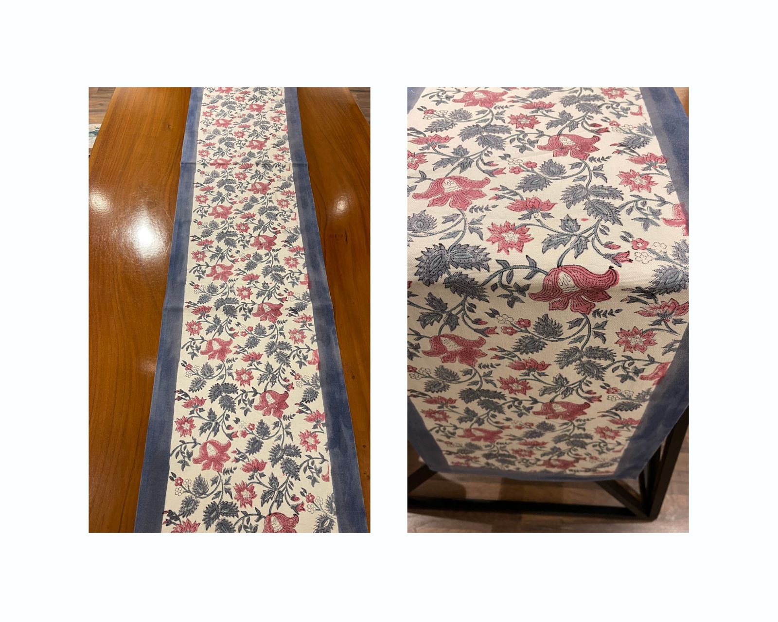Antique Rose & Charcoal Sanganer handmade cotton table runner | hand block printed table runners napkins table mats Jaipur handmade handicraft India natural colors | House of Avana