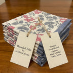 Antique Rose & Charcoal cotton fabric with artisan product tags | handmade Jaipur handicraft table runners table mats napkins hand block India natural colors aesthetics | House of Avana