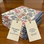 Antique Rose & Charcoal cotton fabric with artisan product tags | India natural colors hand block table runners napkins table mats Jaipur handmade aesthetics handicraft | House of Avana