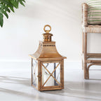 Antique Brass Lantern with Crossbar Glass and Hanging Ring Vintage Shopper