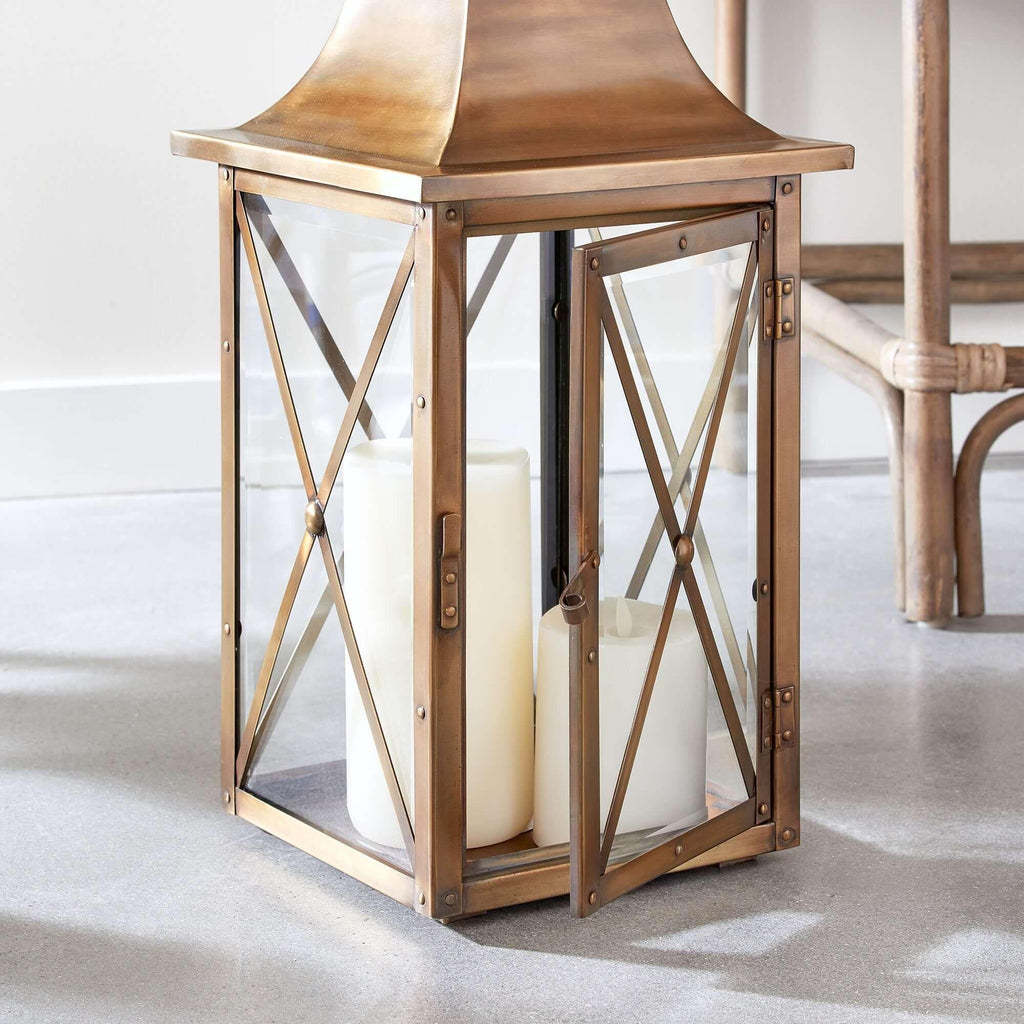 Antique Brass Lantern with Crossbar Glass and Hanging Ring Vintage Shopper