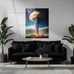 Apocalyptic Explosion – Futuristic City Blast Uv Glass Wall Art- Kafcd101, top view - House Of Avana