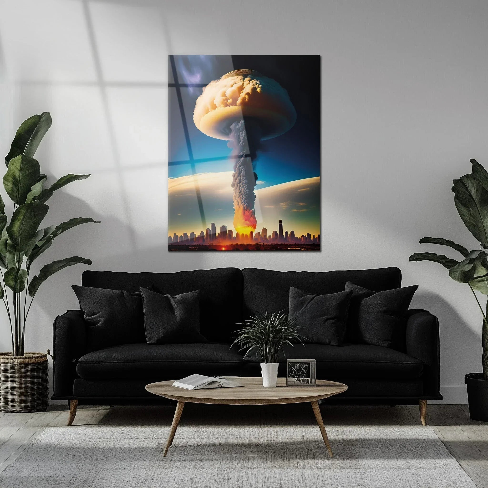 Apocalyptic Explosion – Futuristic City Blast Uv Glass Wall Art- Kafcd101, top view - House Of Avana