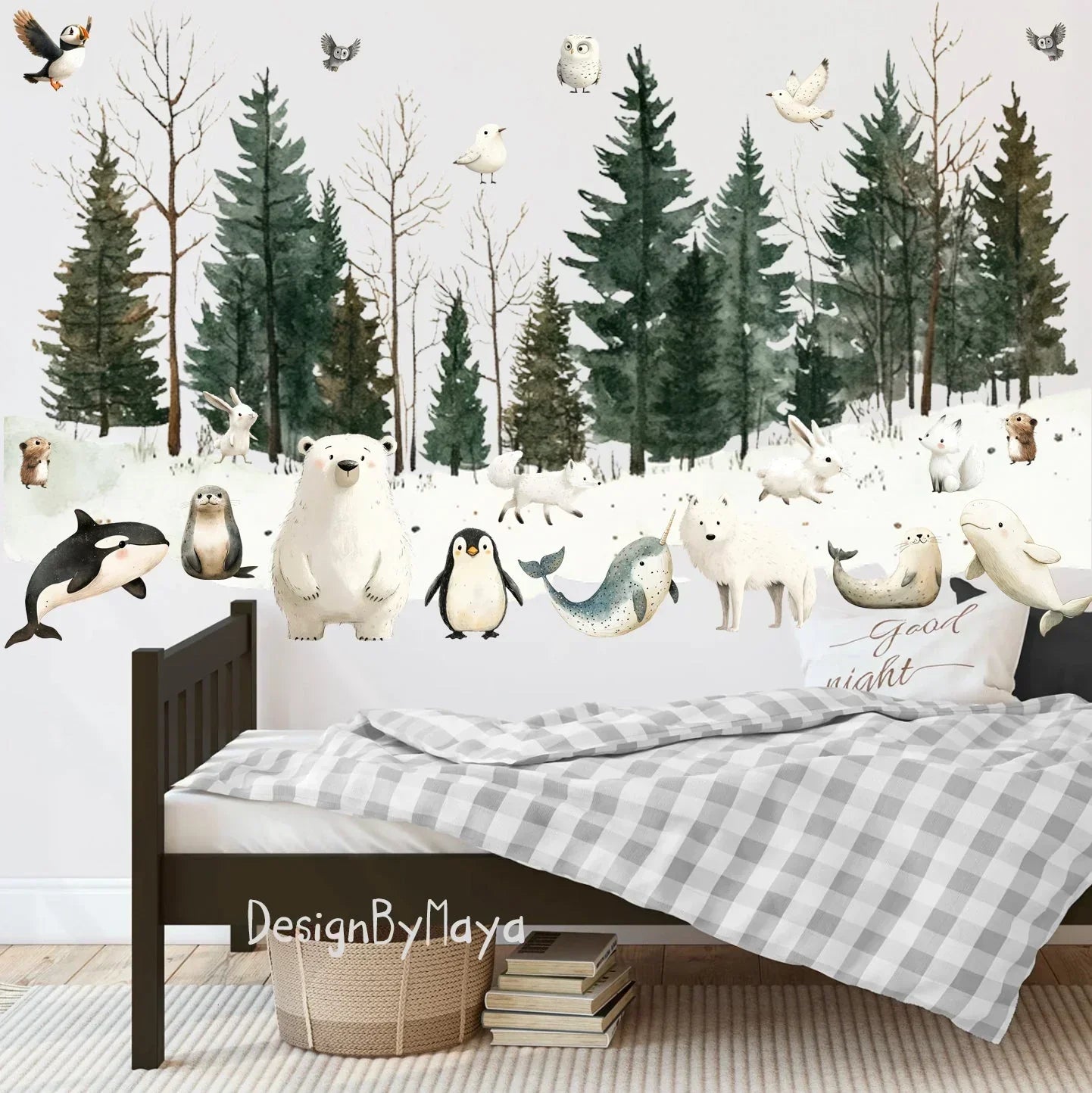 Arctic Animal Friends - Fabric Nursery Wall Art Decals, in-use display - House Of Avana