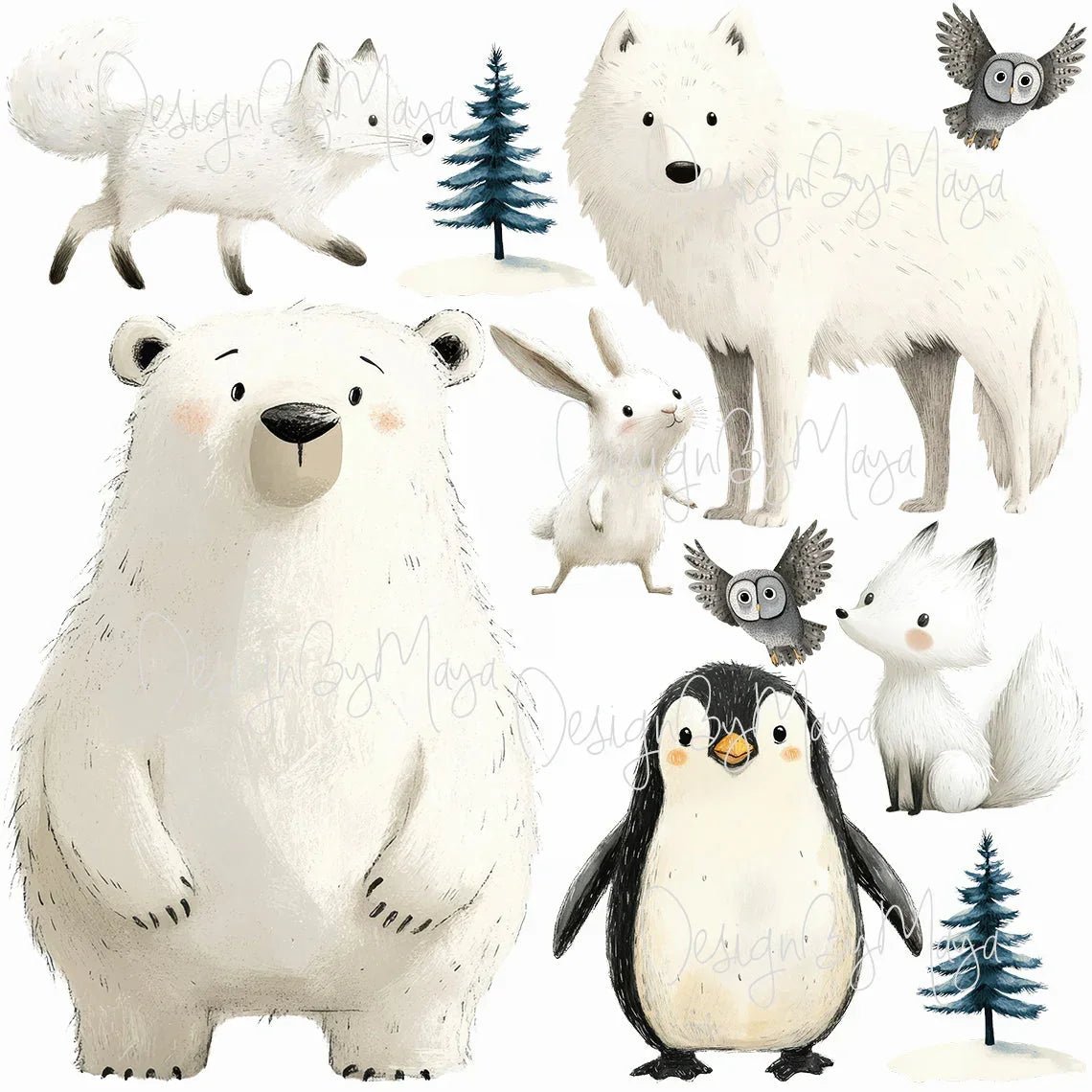 Arctic Animal Friends - Fabric Nursery Wall Art Decals, alternate view - House Of Avana