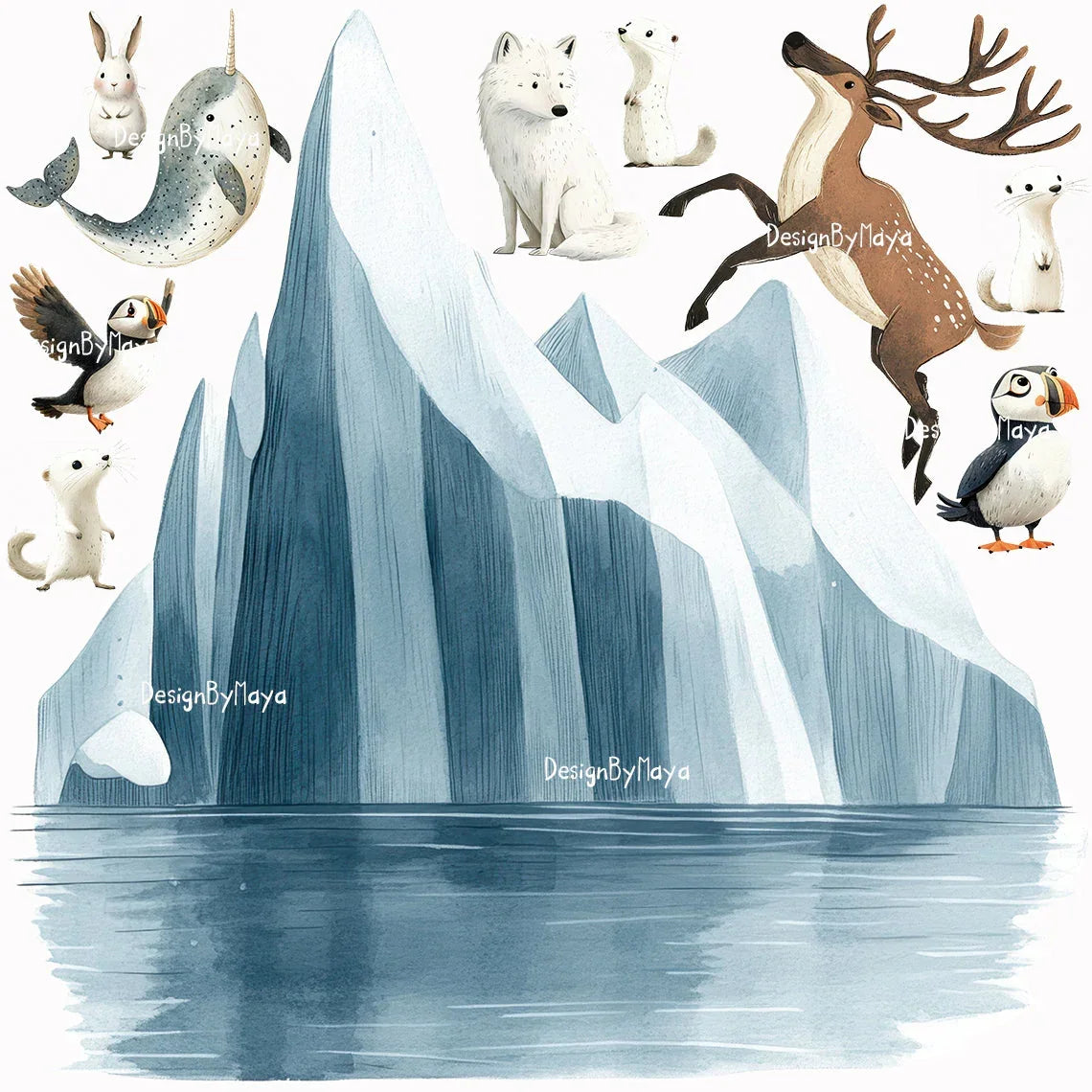 Arctic Animal Friends - Fabric Nursery Wall Art Decals, alternate view - House Of Avana