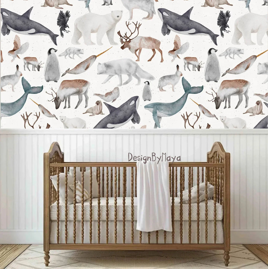 Arctic Animal Friends - Fabric Nursery Wall Art Decals, back view - House Of Avana
