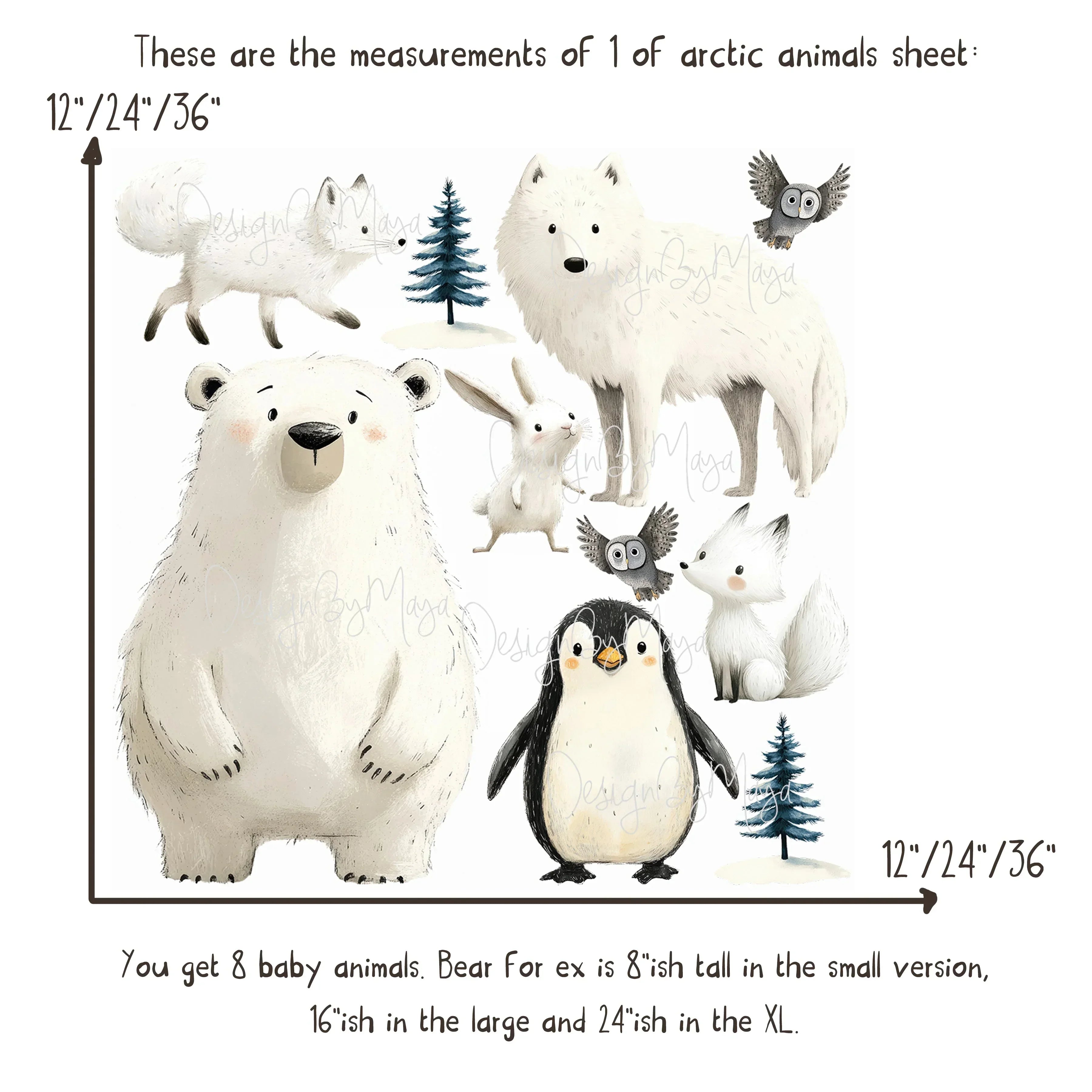 Arctic Animal Friends - Fabric Nursery Wall Art Decals, alternate view - House Of Avana