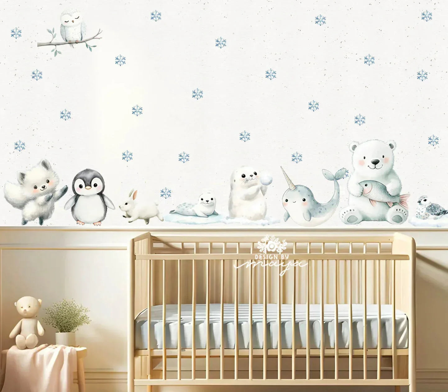 Arctic Animal Friends - Fabric Nursery Wall Art Decals, side view - House Of Avana