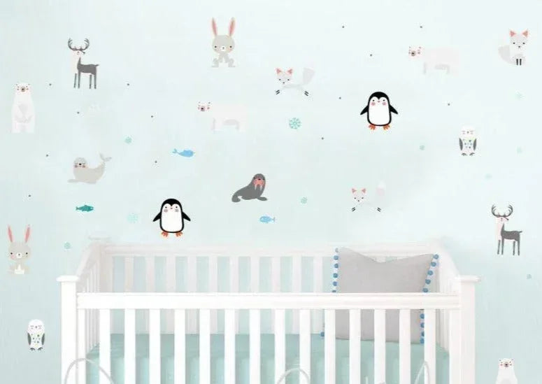 Arctic Penguin and Friends - Fabric Nursery Wall Art Decals, front view - House Of Avana