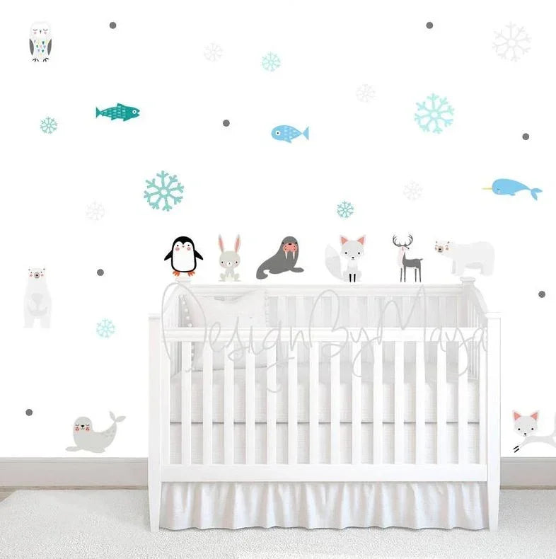 Arctic Penguin and Friends - Fabric Nursery Wall Art Decals, back view - House Of Avana