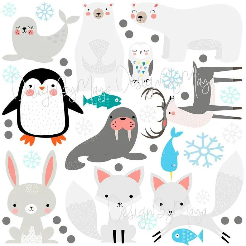 Arctic Penguin and Friends - Fabric Nursery Wall Art Decals, side view - House Of Avana