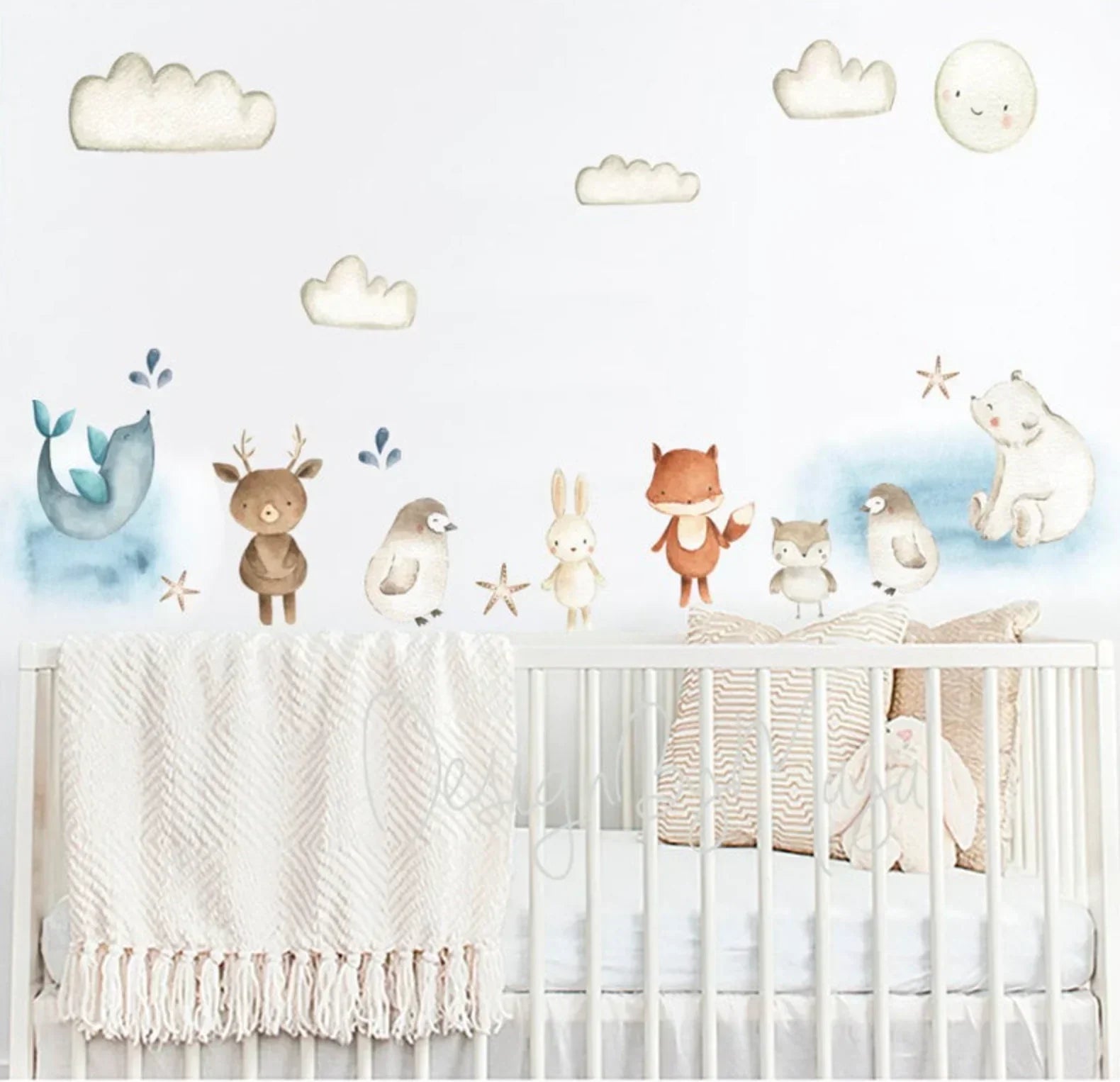 Arctic Polar Bear and Friends - Fabric Nursery Wall Art Decals, back view - House Of Avana