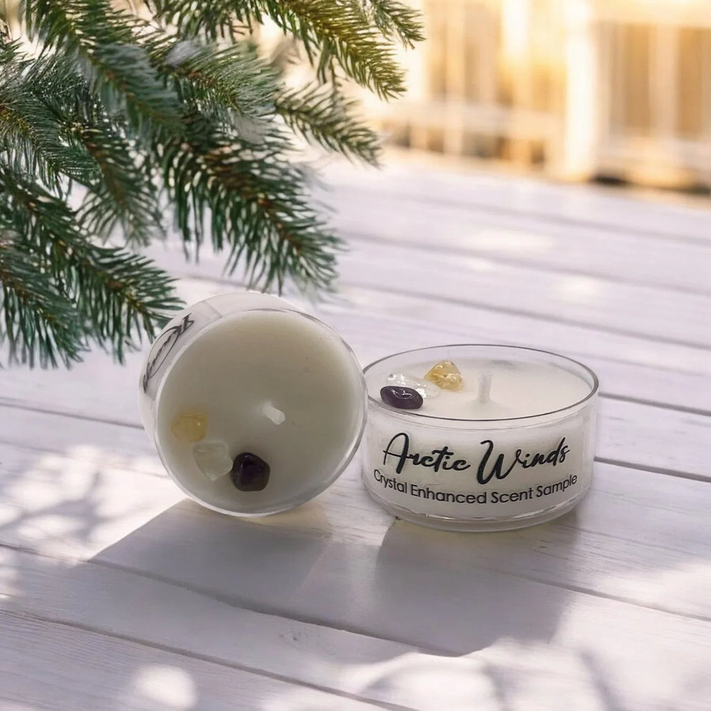 Arctic Winds, Premium Coconut-soy Wax Tea Light Crystal Candle, 1oz, front view - House Of Avana