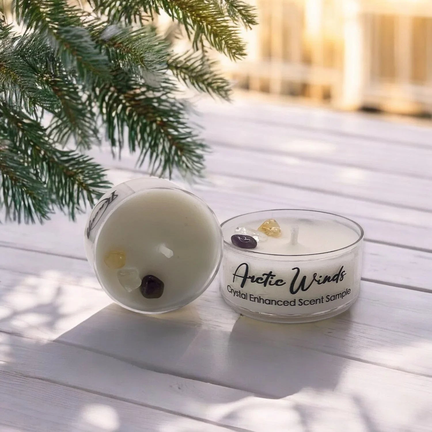 Arctic Winds, Premium Coconut-soy Wax Tea Light Crystal Candle, 1oz, front view - House Of Avana
