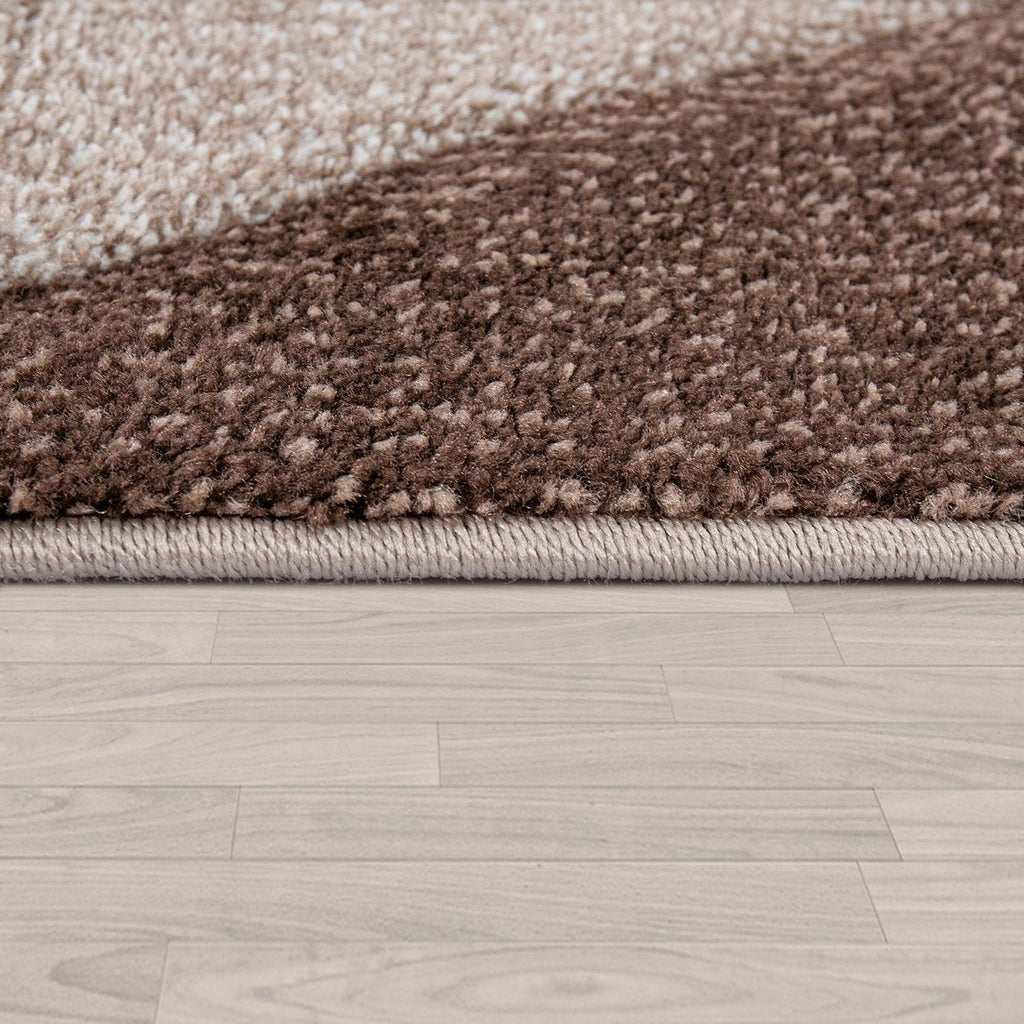 Living Room Rug Madeira Bordered with Geometric Pattern - Brown Beige RugYourHome