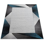 Living Room Rug Madeira Bordered with Geometric Pattern - Grey Blue RugYourHome