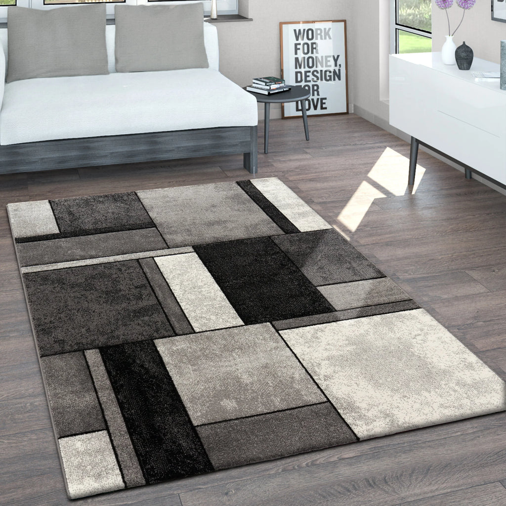 Area Rug Brilliance with Geometric Squares in Black White RugYourHome