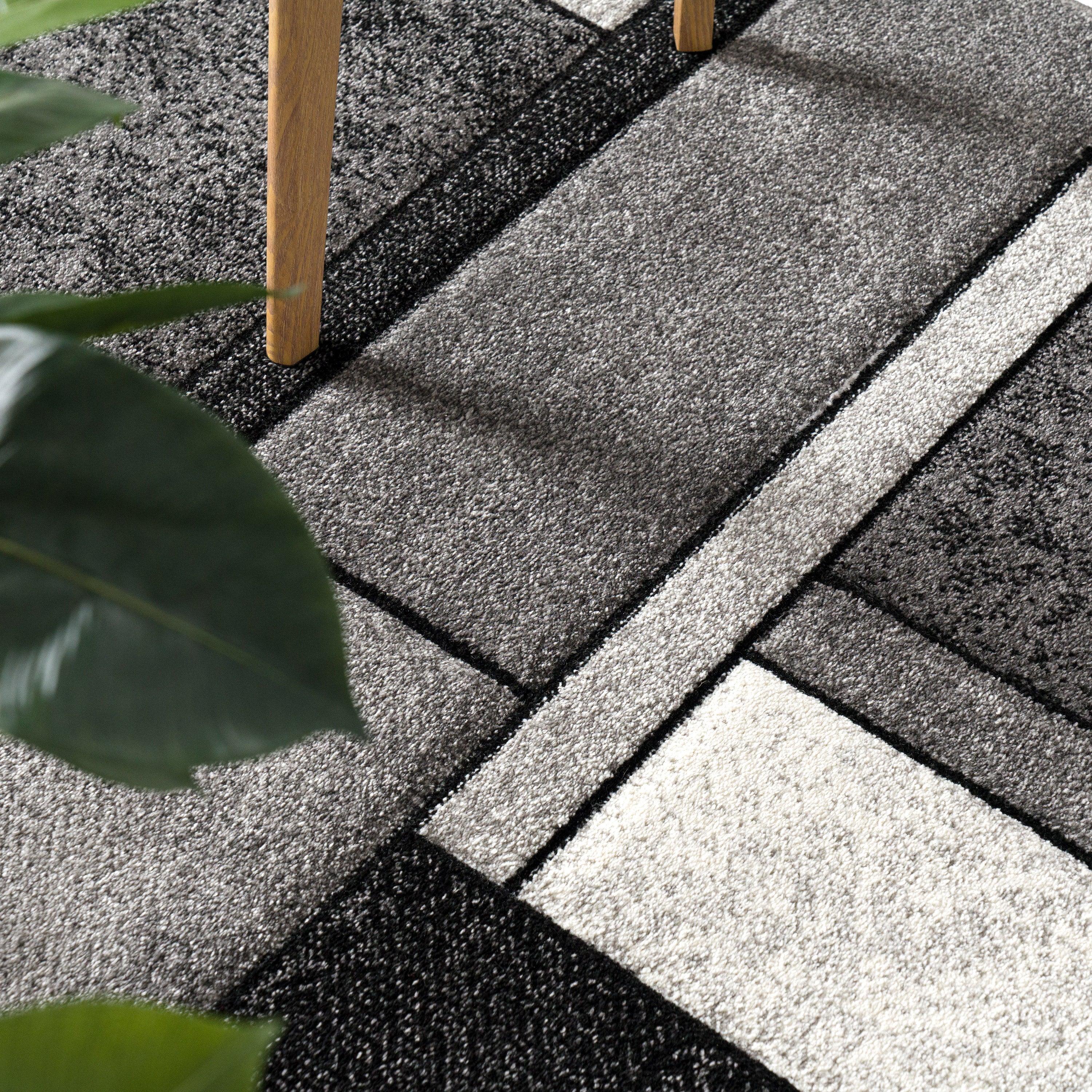 Area Rug Brilliance with Geometric Squares in Black White RugYourHome