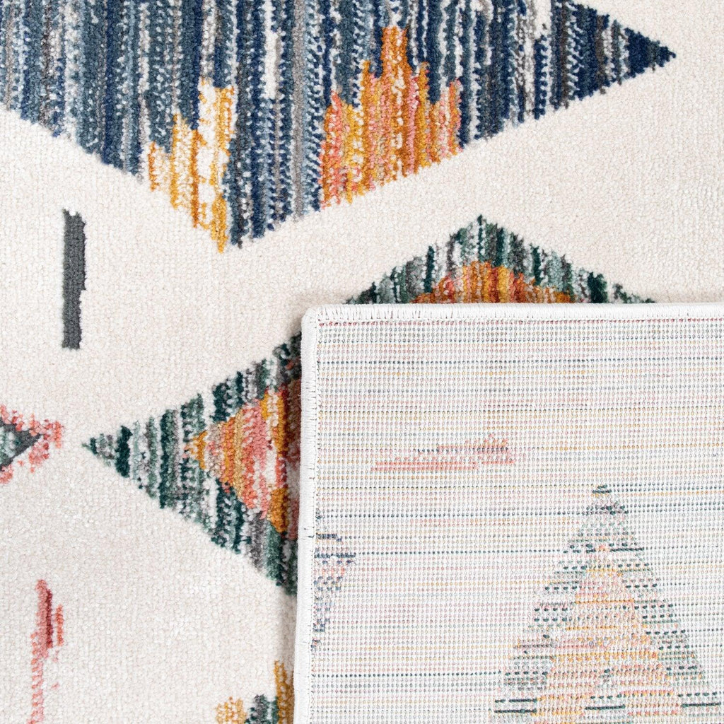 Area Rug Cream Low-Pile Boho Style Colorful Diamond Pattern RugYourHome