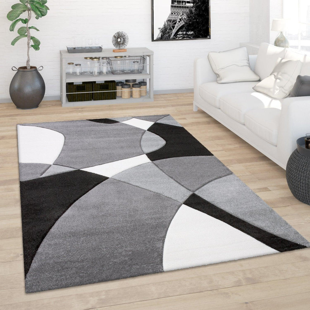 Area Rug Madeira Abstract Curved Pattern - Black White RugYourHome