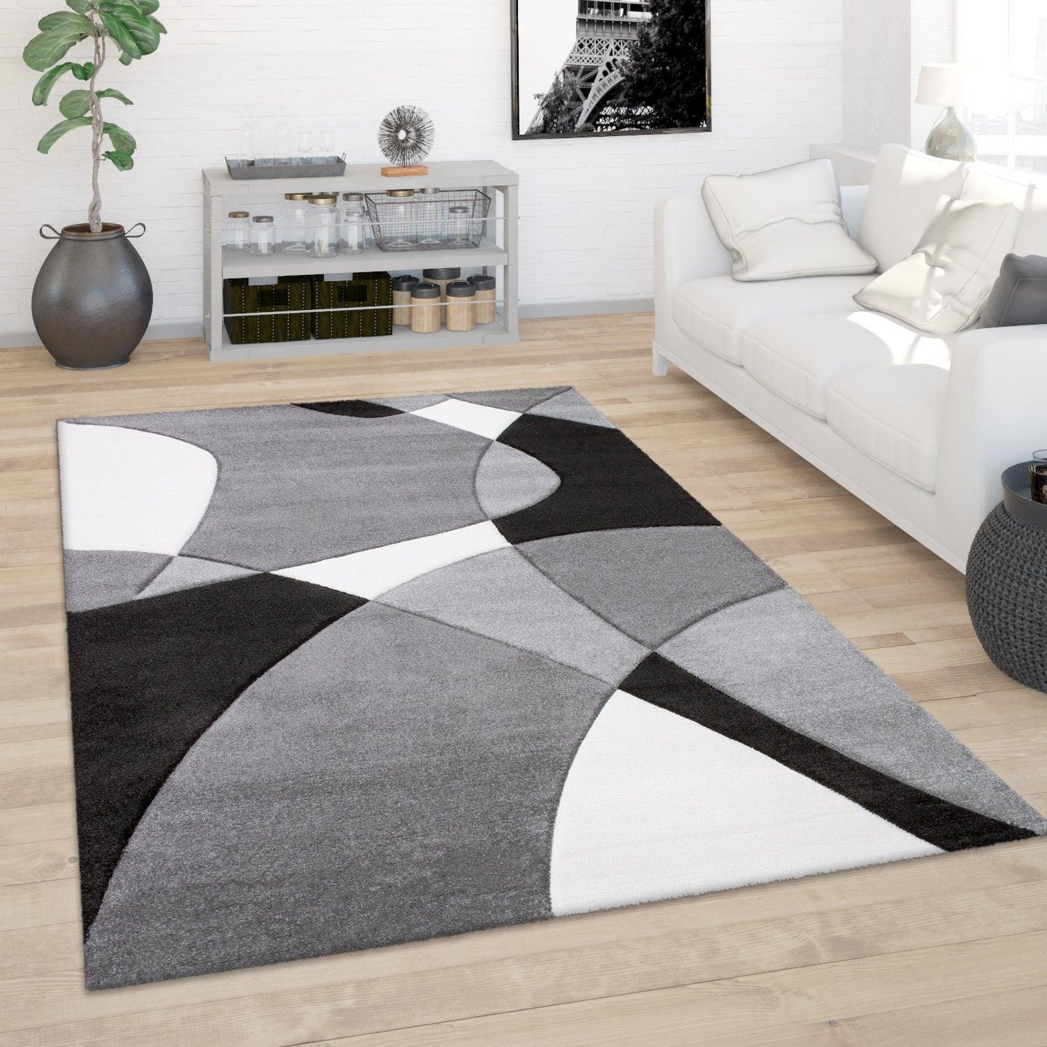 Area Rug Madeira Abstract Curved Pattern - Black White RugYourHome