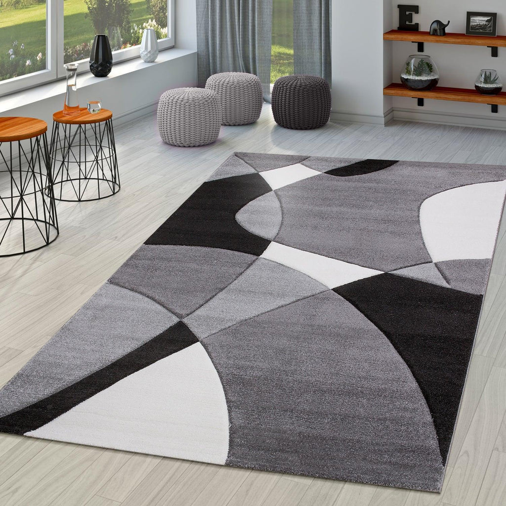 Area Rug Madeira Abstract Curved Pattern - Black White RugYourHome