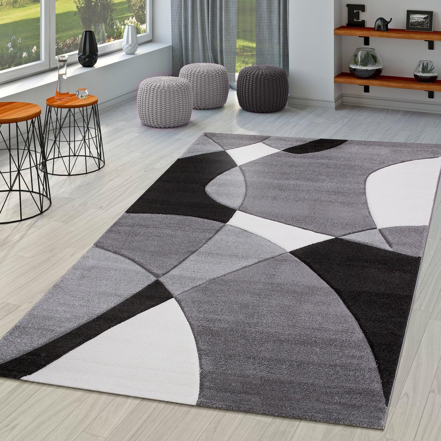 Area Rug Madeira Abstract Curved Pattern - Black White RugYourHome