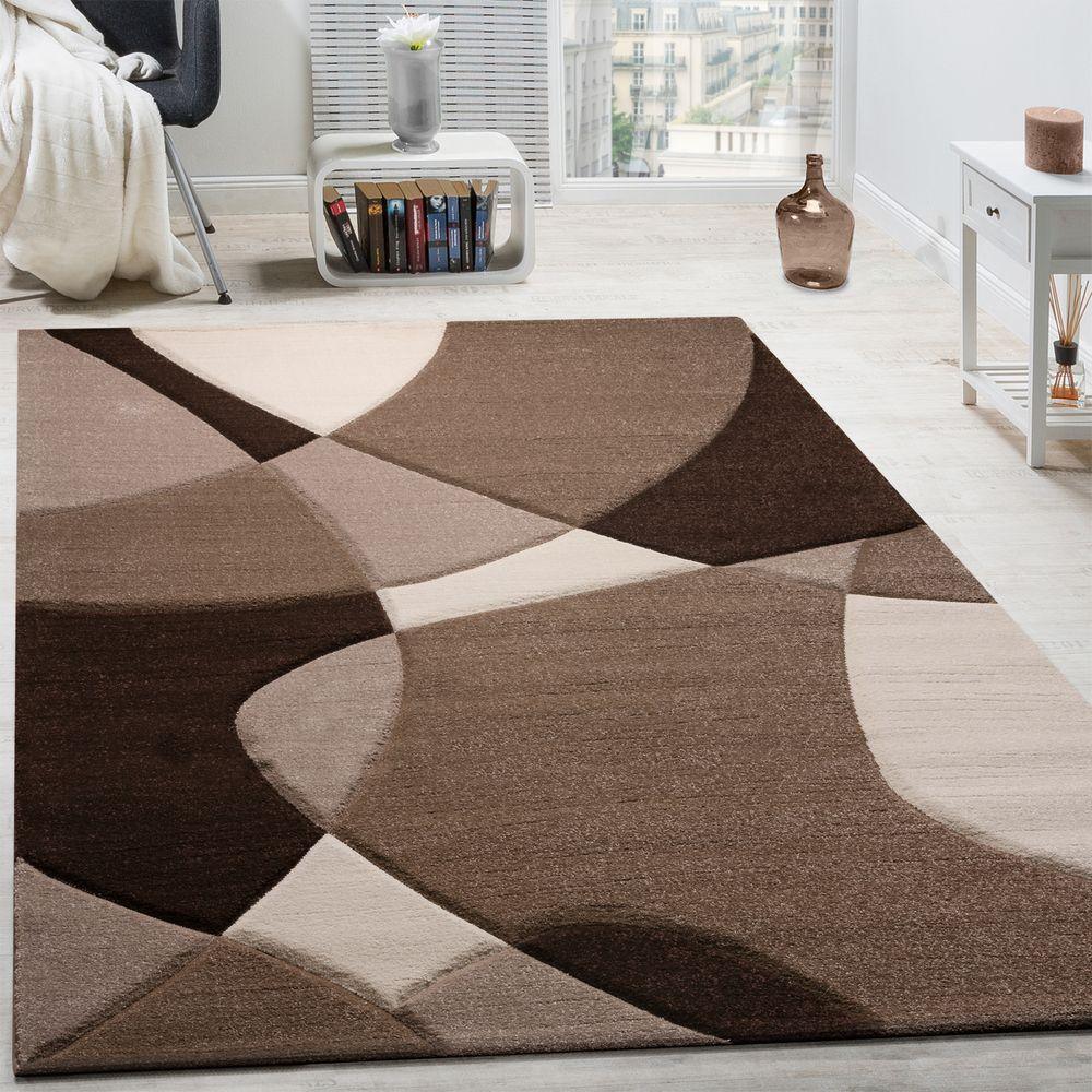 Area Rug Madeira Abstract Curved Pattern - Brown Beige RugYourHome