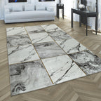 Area Rug Marble Pattern Checkered in Grey Gold Beige RugYourHome